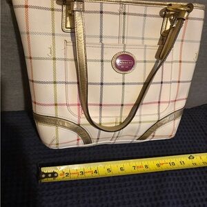 Coach Cream and Gold Plaid Tote